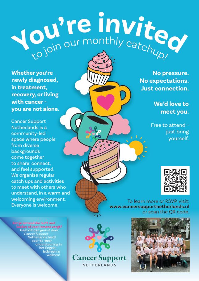 Our A3 poster: You're invited to join our monthly catchup, with a QR code to join